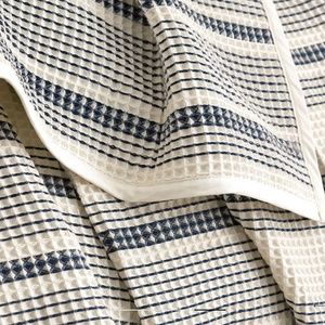 NWT BOLL & BRANCH WAFFLE BED BLANKET IN NATURAL / NAVY COLOR, QUEEN / FU…